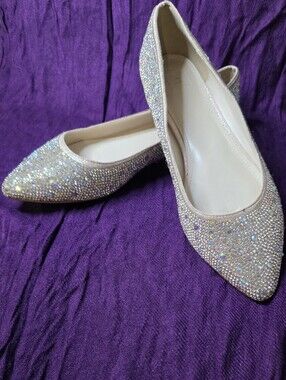 DB Studio David's Bridal AVIE Crystal Rhinestone Almond Toe Flats 9M
